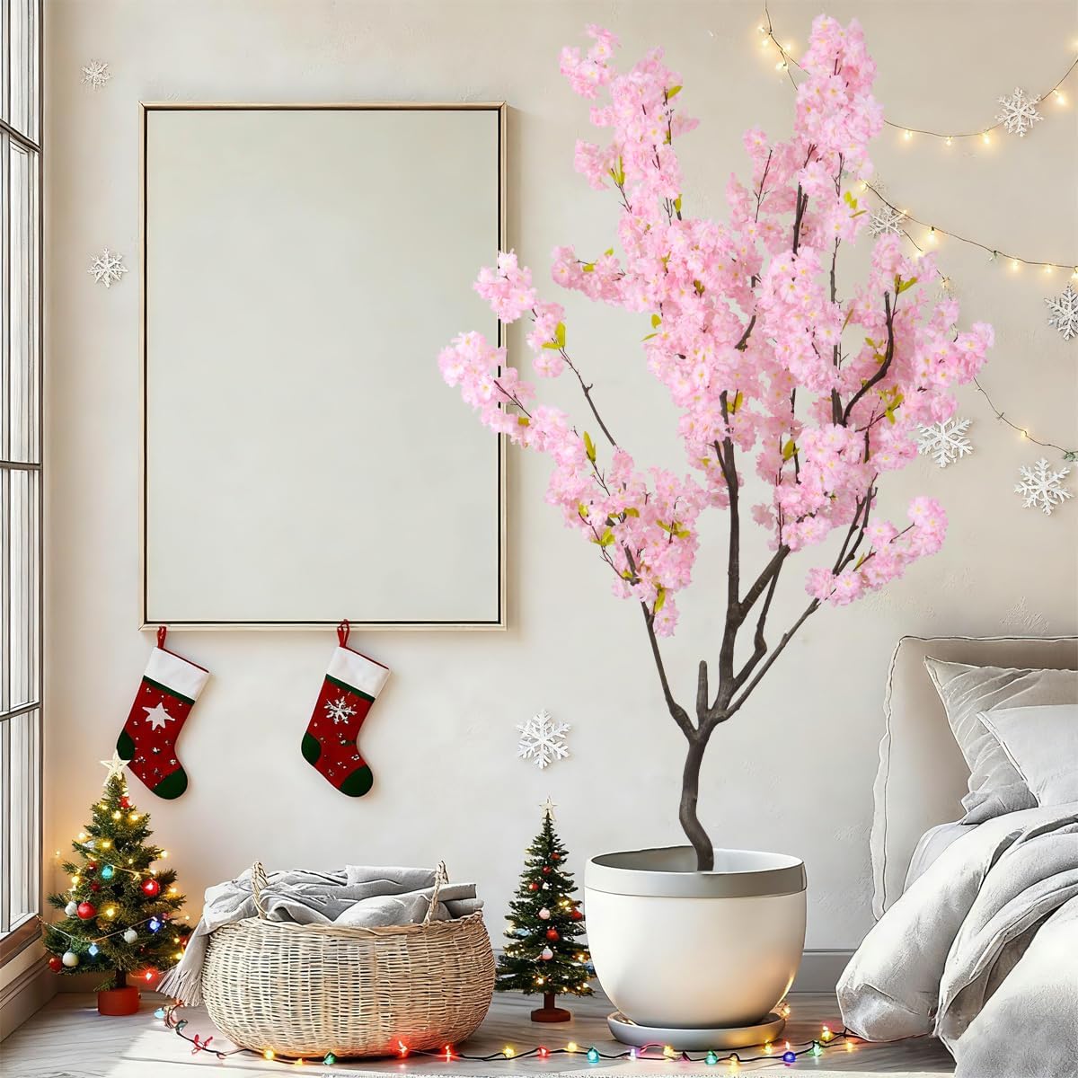 Artificial Cherry Blossom Tree 6ft Tall Indoor Faux White Flower Tree,Fake Cherry Blossom Tree for Home Office Party Wedding Decor