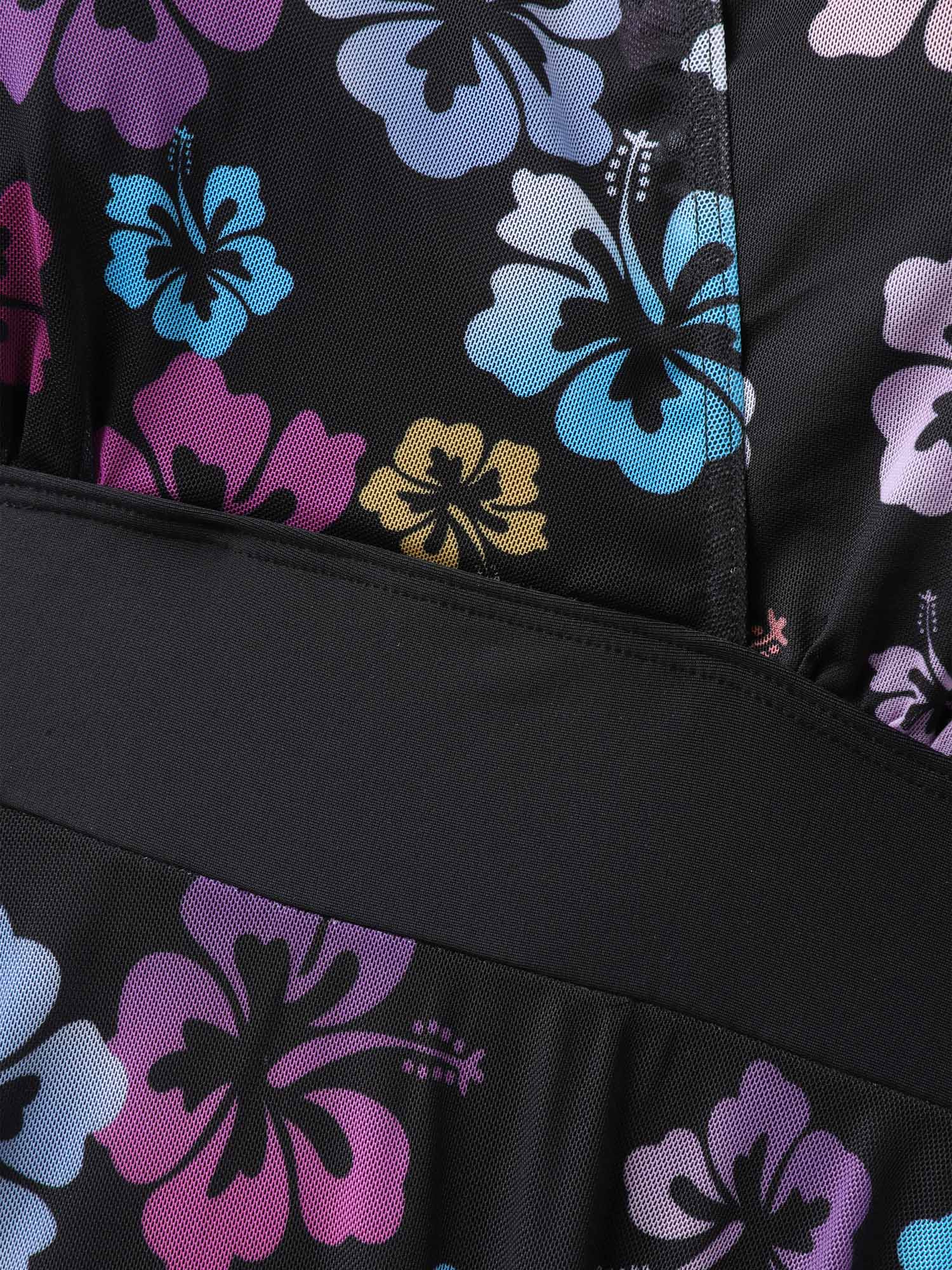 Floral Mesh Layered Surplice Swim Dress